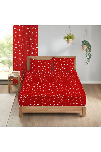 Evmila Heart Patterned Printed Double Sheet Set 180X200 cm