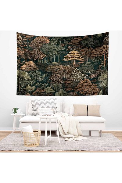 Else Dekor Green Coffee Patterned Forest Tree Tapestry - Wall Cover and Carpet