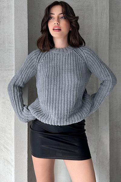 Fav Style Women's Crew Neck Thessaloniki Knit Oversize Knitwear Sweater