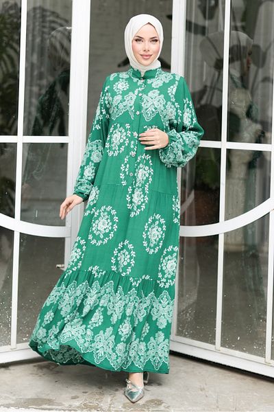 Bestenur Woven Viscose Dress 1329 - Emerald Green