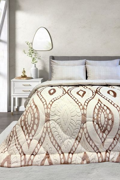 Alla Turca Double Jacquard Wellsoft Sleeping Set - Special Bag - Flat Sheets with 2 Pillow Cases, Dark Brown/Cream