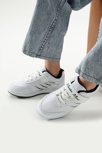 BOUIS Adidași unisex alb și negru - pantofi sport flexibili, respirabili, cu un singur velcro