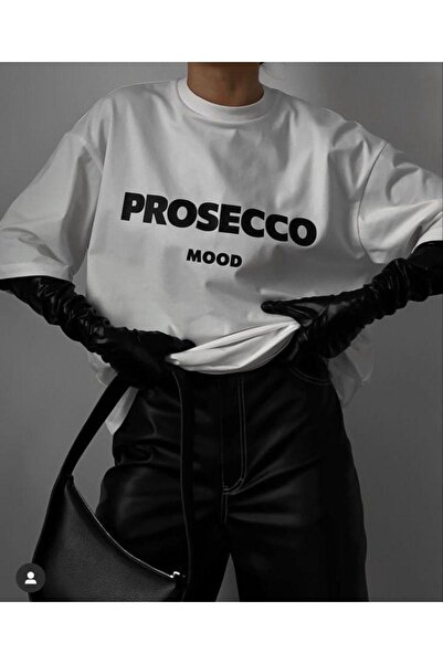 CAST COLLECTİON Tricou oversize cu imprimeu alb Prosecco Mod pentru femei