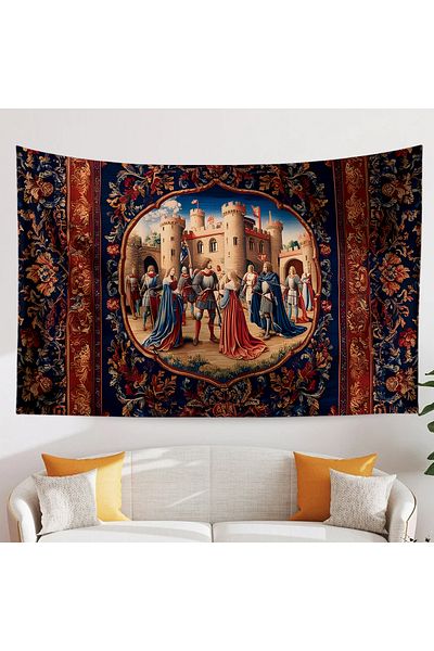 Else Dekor Vintage Patterned Medieval Castle Prince Tapestry - Wall Carpet