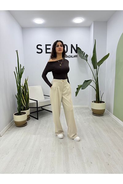 SEZON MAGAZALARI Γυναικείο ελαστικό μοντέλο υφασμάτινο παντελόνι μπαστούνι