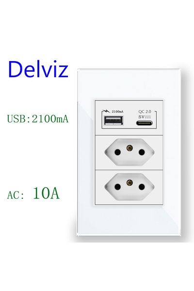 Choice 110-250v White ( 2100ma) Delviz Type C Usb Wall Socket, With 3a Usb Ports Quick Charge, 120mm*72mm C