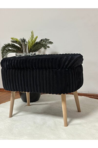 KOKİ DESİGN MİNİ OSLO İthal Premium Peluş Kumaş Fitilli Toscana Siyah Sandıkl...