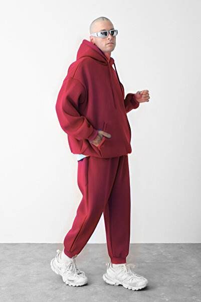 CMZ COLLECTİON Σετ φόρμας μεγάλου μεγέθους σε χρώμα δαμασκηνί, με χαλαρή εφαρ...