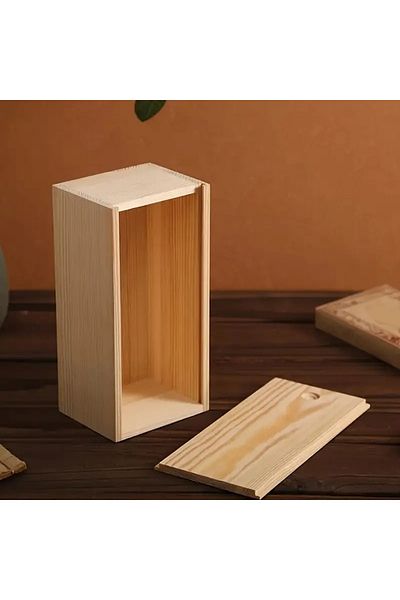 LEENKEA 20x10x6.5 Cm Pine Pull-out Box Sliding Cover Wooden Box Wooden Storage Box Log Drawer Wood Jewelry O