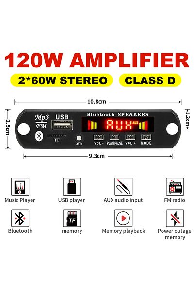 Choice 60W 50W  Amplifier Bluetooth 5.0 DIY MP3 WAV Decoder Board DC 12V Wireless Car USB MP3 Player TF ...