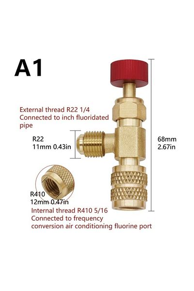 Choice A1 1pc Refrigeration Charging Air Conditioning Adapter For R410a R22 1/4" Liquid Safety Liquid Valve