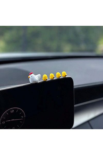 Choice Yellow 5pc Car Interior Decoration Accessories, Cute Female Cartoon Figurines, Rear Mirror, Air Outl