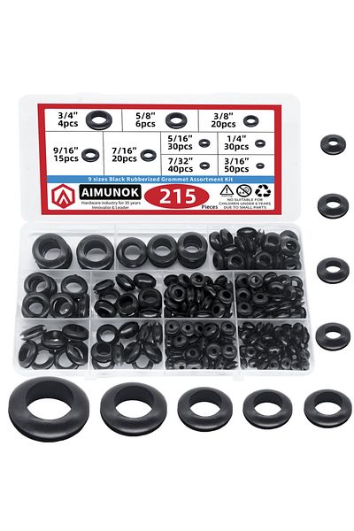Choice 215pcs Rubber Grommet Assortment Kit, 9 Sizes Eyelet Ring Gasket 3/16" 7/32" 1/4" 5/16" 3/8" 7/16...