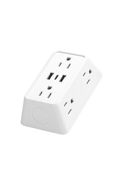Choice شريط طاقة Us Plug أبيض 9 في 1 مع 2 مقبس USB ومقبس Type-c و6 مقابس تيار متردد. متعدد المقابس