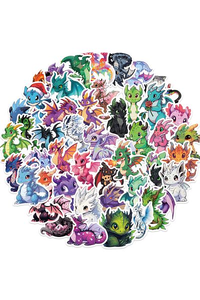Choice 50pcs Cartoon Cute European Dragon Stickers Pack for Scrapbooking Laptop Travel Luggage Laptop Wa...
