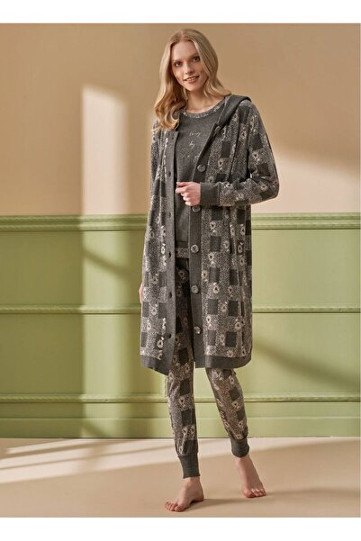 İpek Women's Long Sleeve Winter Triple Pajama Set