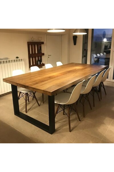 Home Masa Tasarım Dünyası* Doğal Ahşap Metal U Ayak Yemek Masası