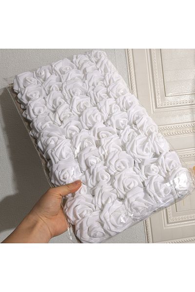 Choice White-50pcs 50pcs/package White Pe Rose Artificial Flower Head With Stem Diy Bouquet Wedding Party D