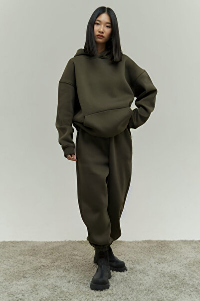 CMZ COLLECTİON Women's Khaki 3 Thread Cotton Tracksuit Set