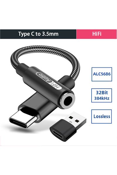 WAPUNO Alc5686 Black Alc5686 Cx31993 Hifi Dac Usb Type C To 3.5mm Aux Digital Audio Cable Dac For Android T