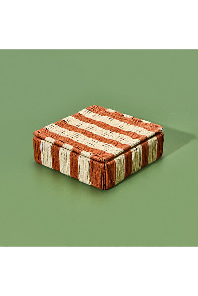 Genel Markalar Turuncu ve krem renkli dekoratif kutu, 18x18x5 cm, şık ve kullanışlı tasarım