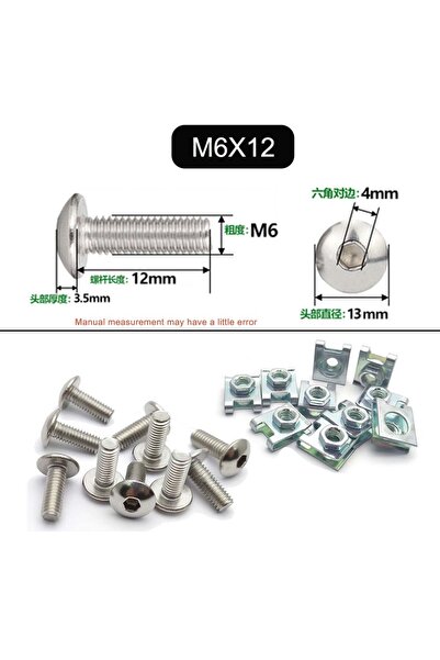 Choice M6X12 10 مجموعة غطاء بلاستيكي من المعدن الفضي ومسامير لولبية ومشابك عل...