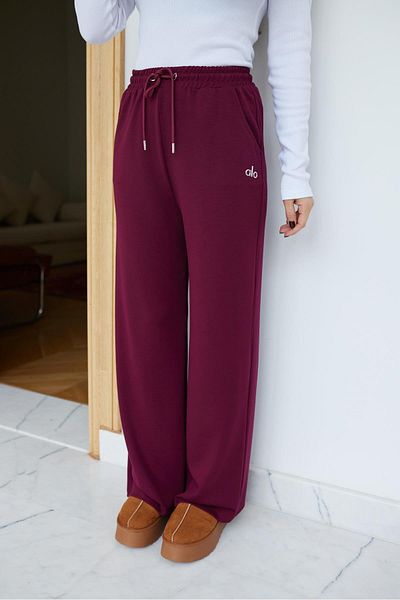 YouLikeButik Παντελόνι αθλητικής φόρμας με μεταλλικό κόκκινο μπορντό με λεπτομέρεια και ελαστική μέση