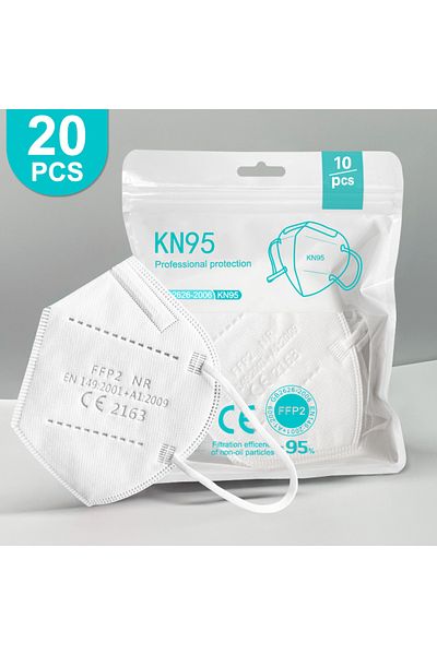 Choice أقنعة Kn95-white-20pcs Ffp2 المعتمدة من الاتحاد الأوروبي أقنعة Kn95 Fpp2 ذات 5 طبقات للحماية الأمنية للبالغين