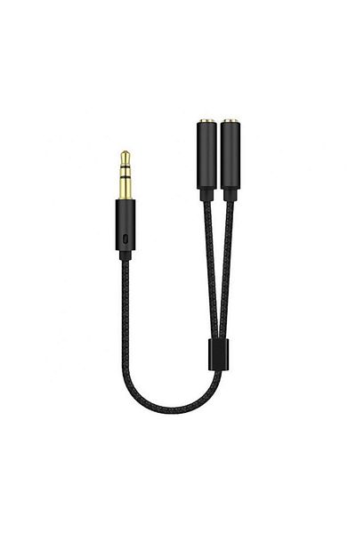 Ninth World Black Headset Adapter Headphone Mic And Speaker Y Splitter Cable 3.5mm Audio Male To 2 Female For E