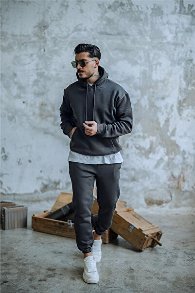 CMZ COLLECTİON Ανδρικό σετ φόρμας σε μεγάλο μέγεθος, καπνιστό ύφασμα