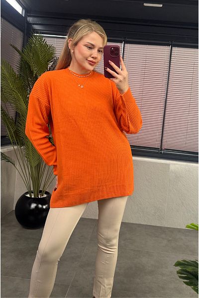 MİR STORE Pulover oversize portocaliu cu jumătate de gât