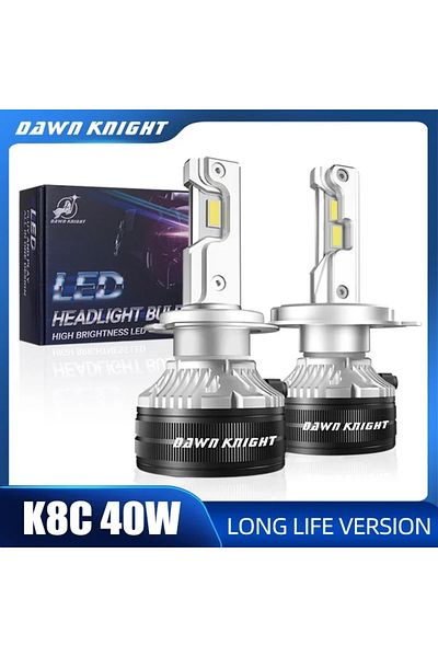 DAWN KNIGHT لمبة أمامية H7 5000k Dawnknight K8c 40w K7c Led طويلة العمر H7 H4 H11 LED مزودة بثلاثة أنابيب نحاسية LED