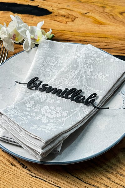 iwa concept Set of 6 Metal Napkin Rings with Bismillah Written - Islamic Home Tableware Decoration