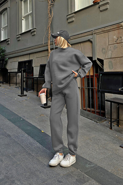 CMZ COLLECTİON Oversize GRİ Bol Bisiklet yaka Eşofman Takımı