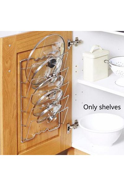 Choice Silver 1pcs Kitchen Accessories Stainless Steel Pot Lid Shelf Kitchen Organizer Pan Cover Lid Rack S