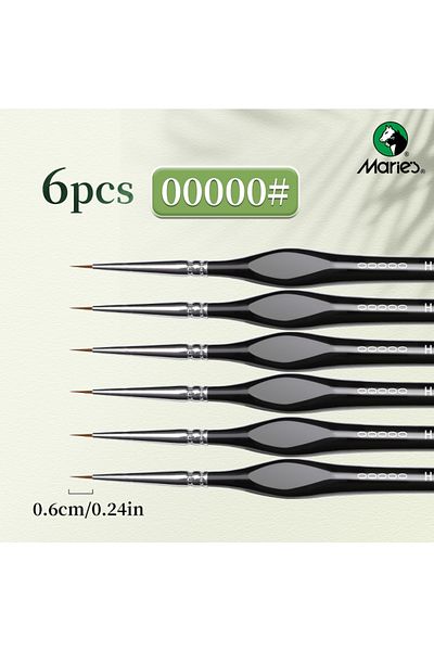 Choice 6pcs Marie's 00000 Fine Tip Paint Brush Set For Acrylic, Models, Mini Miniature Detail , Nylon Hair
