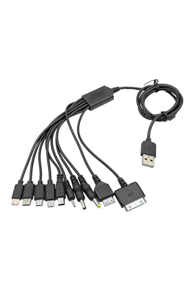 Choice كابل USB عالمي 10 في 1 أسود بطول 1 متر، كابل شحن متعدد متوافق مع العدي...