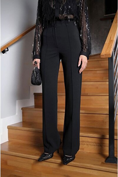 H&N PASAJ بنطال بالازو نسائي أسود من الليكرا