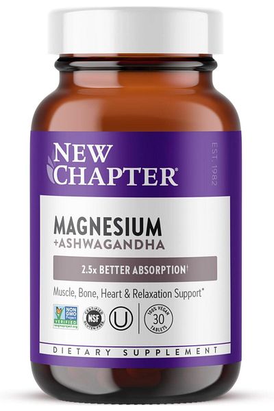 New Chapter Magnesium + Ashwagandha Supplement, 2.5X Absorption, Muscle Recovery, Heart & Bone Healt