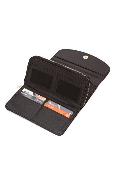 Newish Polo Suport pentru carduri și portofel din piele artificială neagră pentru femei