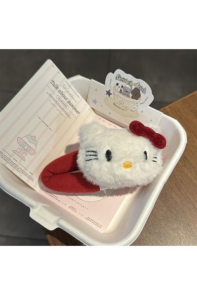 Choice Hairpin Sanrio Hello Kitty Hairpin Autumn And Winter Cute Plush Kitty Sweet Red Bow Hairpin Girl Ban