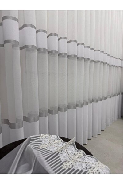 NİVEMESHOME Nivemeshome Grey Through Stripe Cortina din tul anti-încrețire 1/...