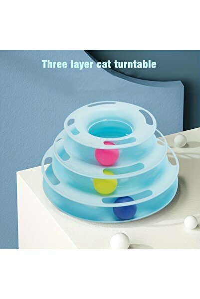 Choice برج ألعاب قطط تفاعلي مكون من 3 طبقات من XXXL باللون الأزرق مع كرات ملو...