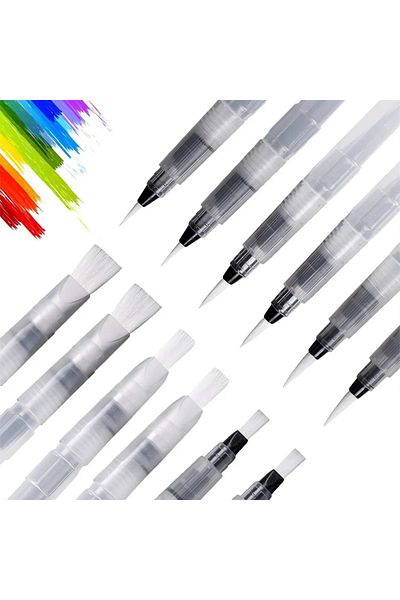 Choice 12pcs Water Brush 6/12/18pcs Watercolor Brush Pens Leakproof With Assorted Tips, Water Brush Pens Fo
