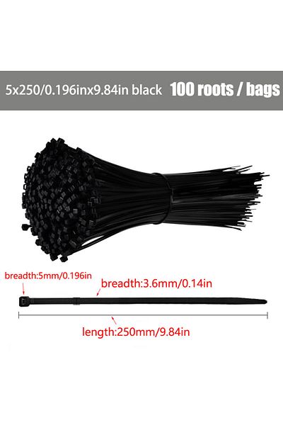 Choice Black 5x250mm Self-locking Plastic Nylon Tie 100 Pcs Black 4x150cable Tie Fastening Ring Cable Tie Z