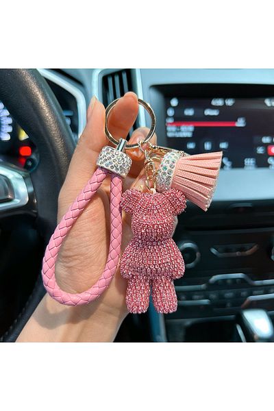 Choice Pink Personalized Diamond Studded Small Violent Bear Key Chain Cute Dynamic Rope Tassel Car Key Chai
