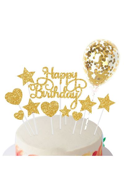 Choice Gold Happy Birthday Cake Toppers Diy Confetti Balloon Cake Decor Star Heart Cupcake Flag For Birthda