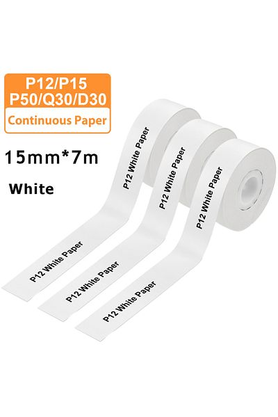 Choice White 3pcs 15mm X7m Continuous Label Paper Fit For P12 P15 Phomemo D30 Q30 Printer Waterproof Self A