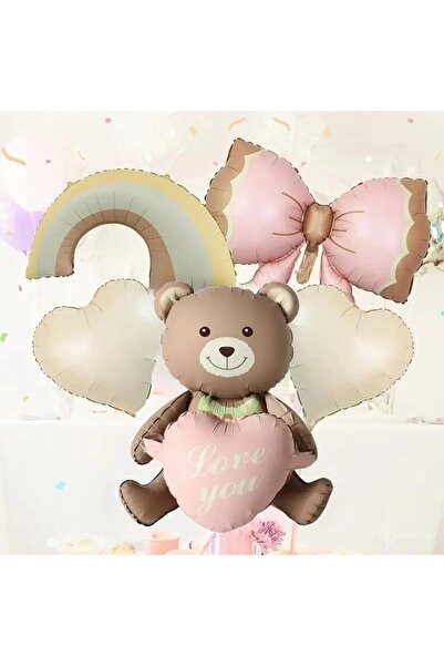parti hediye sepeti Set de baloane din folie cu inimă roz și urs retro cu fun...