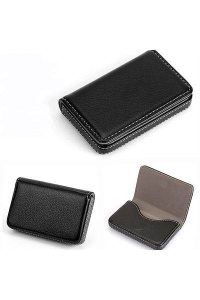 Choice Black 1pc Pu Leather Business Card Holder With Magnetic Buckle Slim Pocket Name Card Holder Large Ca